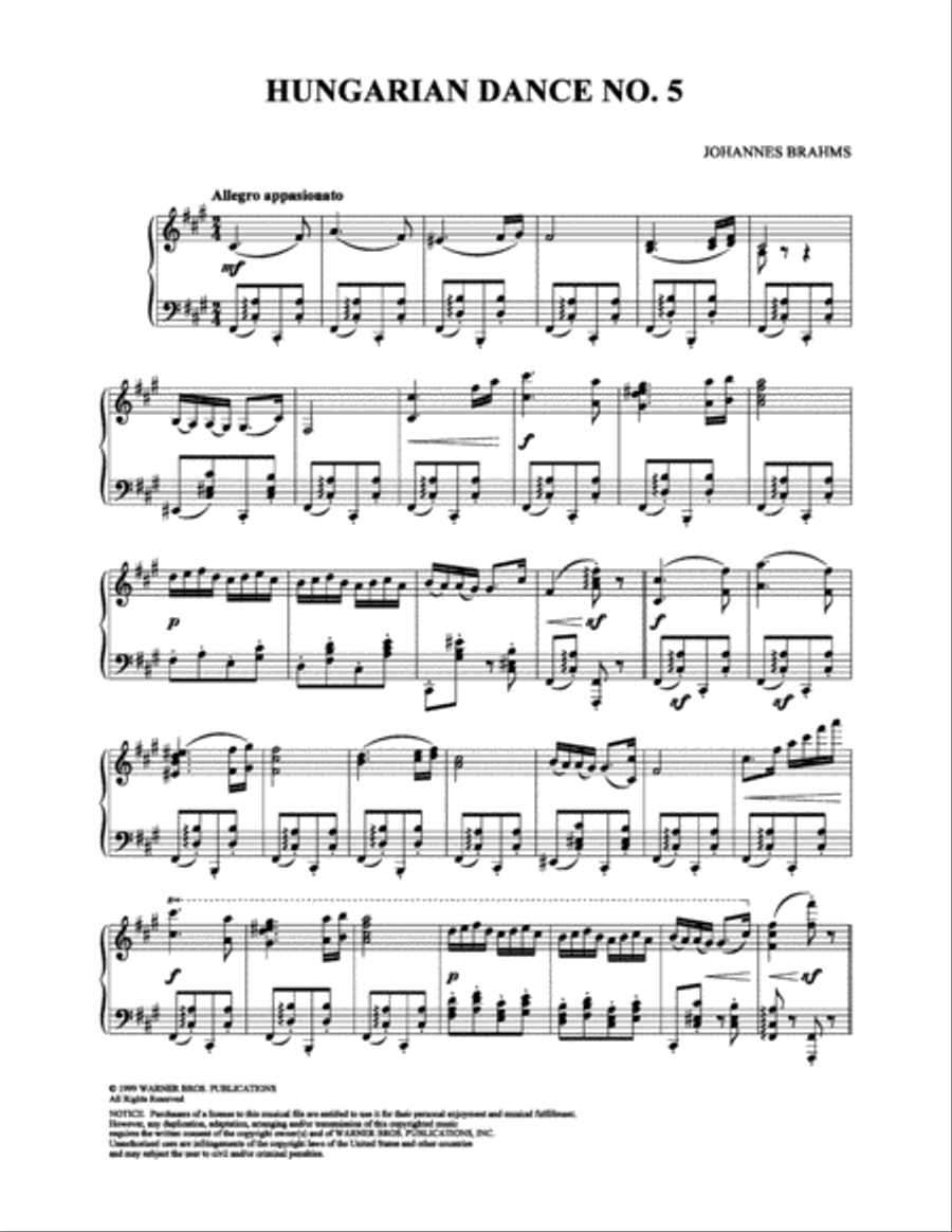 Hungarian Dance No. 5 Hungarian Dance No. 5 Piano Solo scores gallery preview page 1