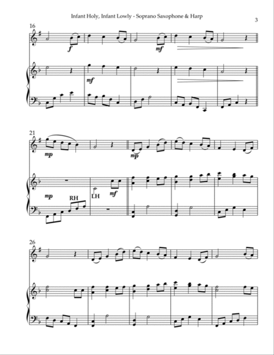 Infant Holy, Infant Lowly, Duet for Bb Soprano Saxophone & Harp