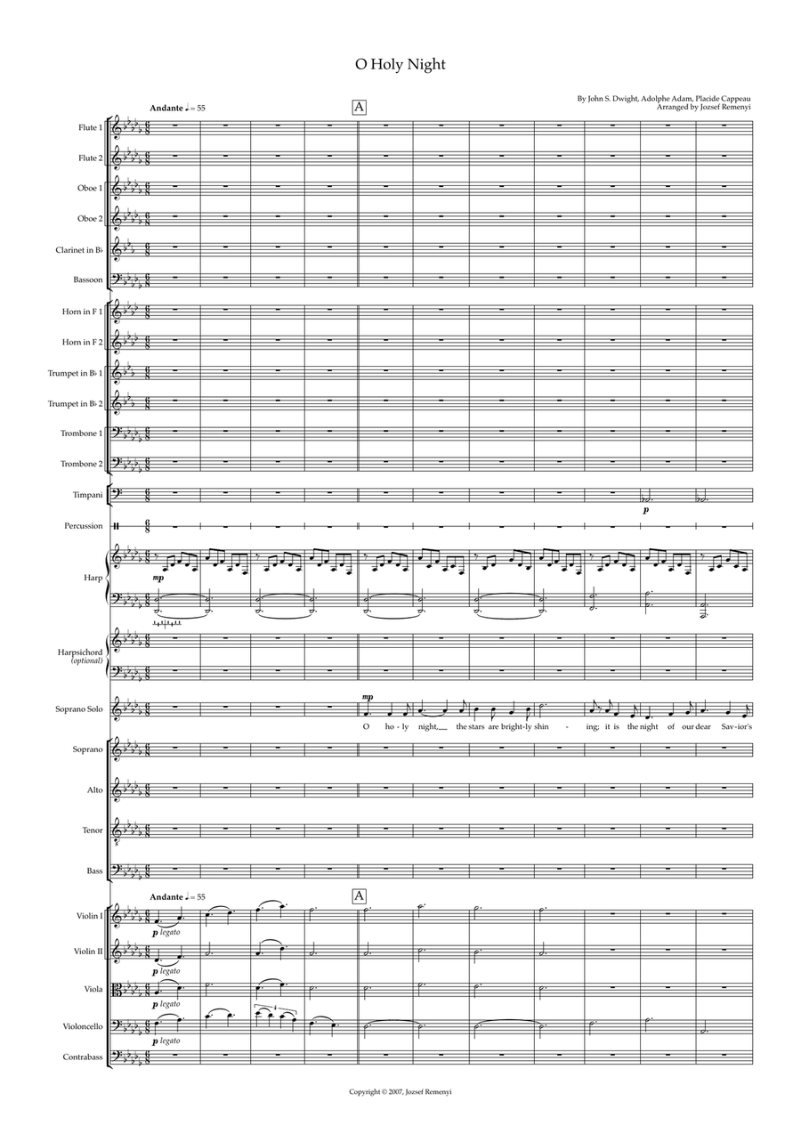 O Holy Night - for soprano solo, choir (SATB) and orchestra - A3/A4 version 4-Part scores gallery preview page 1