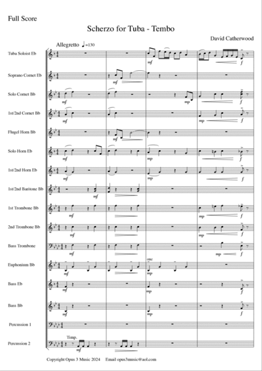 Scherzo for Tuba (Eb Bass) and Brass Band - Tembo by David Catherwood Brass Band scores gallery preview page 4