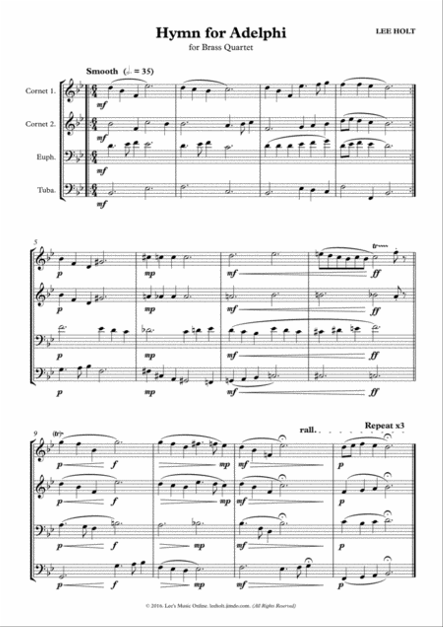 HYMN FOR ADELPHI for Brass Quartet Brass Quartet scores gallery preview page 2