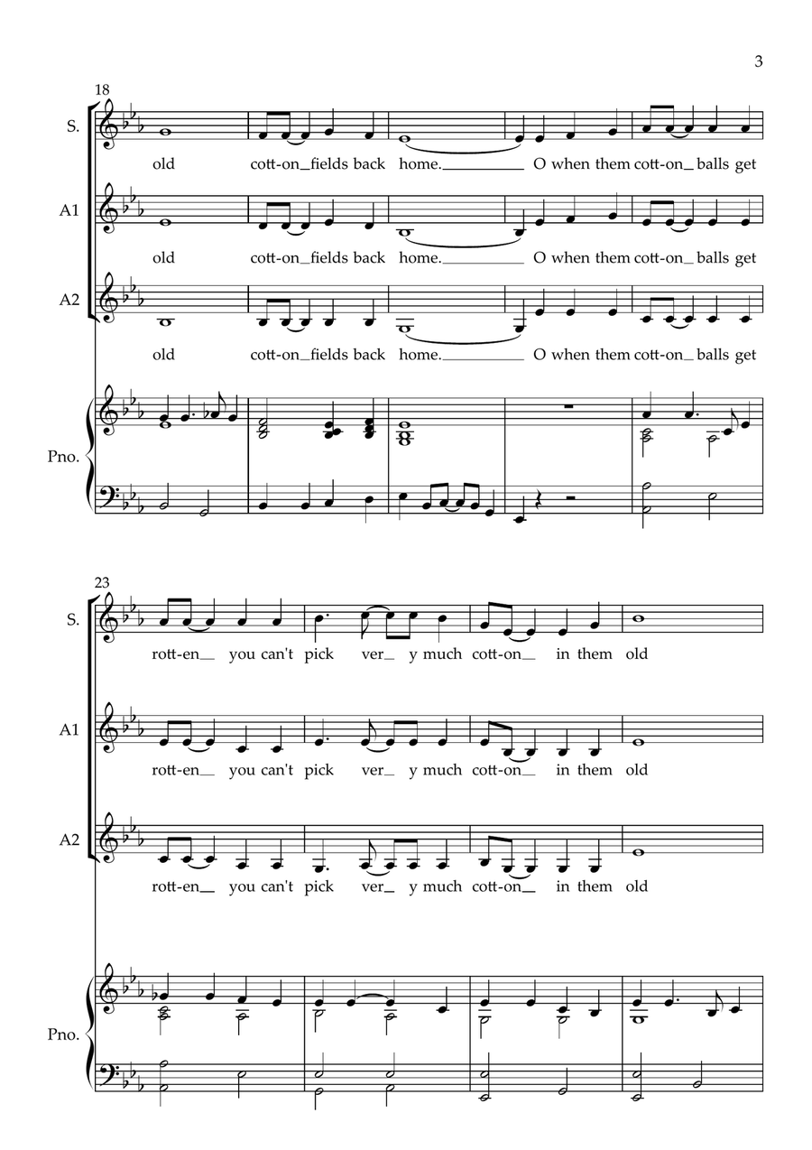 Cotton Fields (The Cotton Song) SSA scores gallery preview page 3