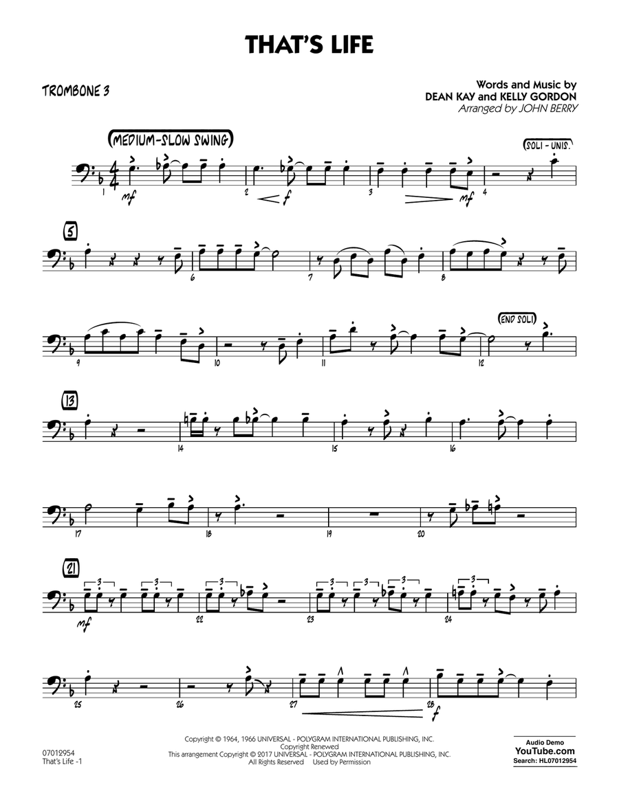 That's Life - Trombone 3 Jazz Ensemble scores gallery preview page 1