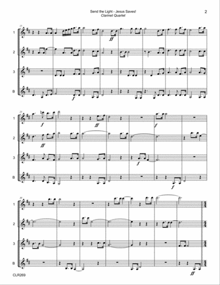 SEND THE LIGHT with JESUS SAVES - CLARINET QUARTET (unaccompanied) Clarinet Quartet scores gallery preview page 2