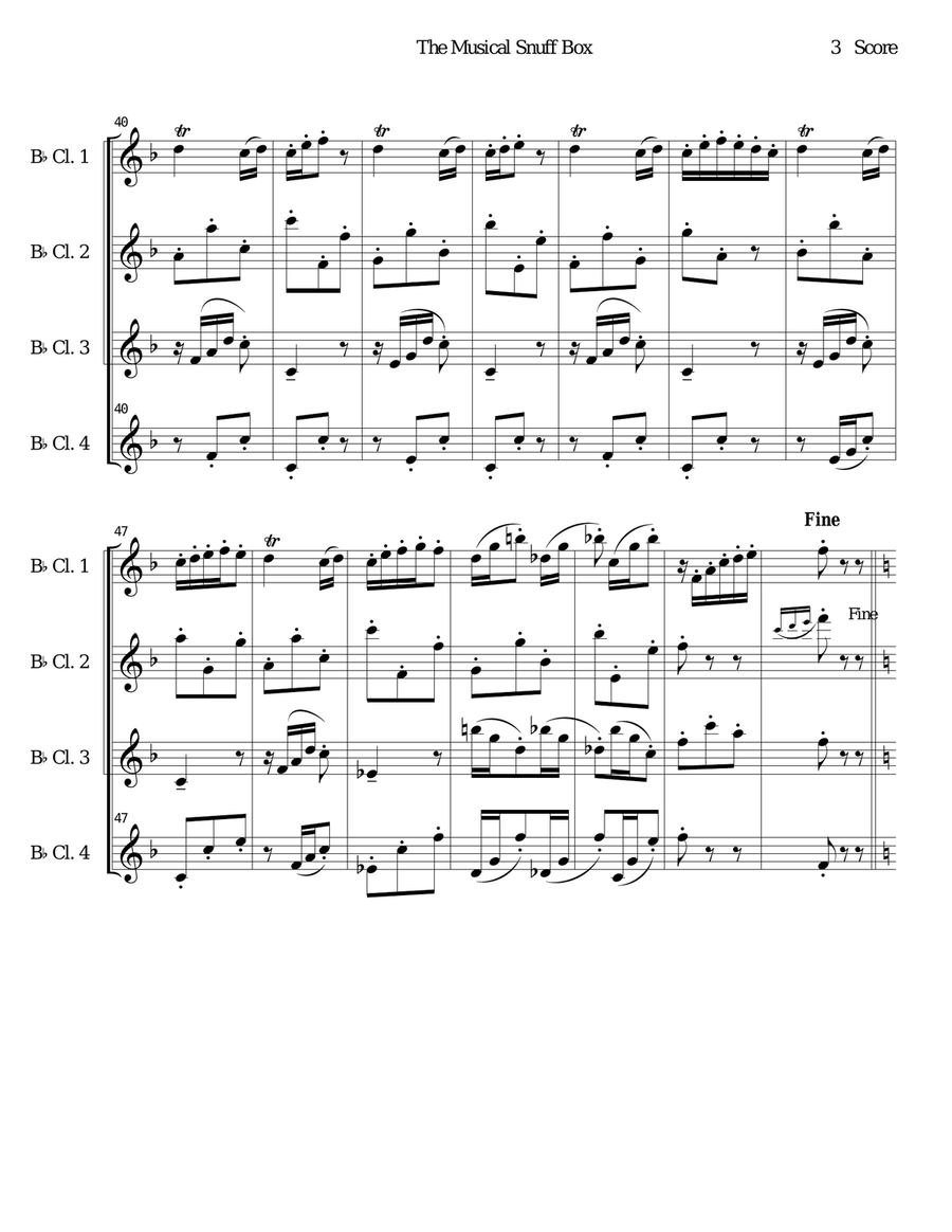 Musical Snuff Box by Lyadov for clarinet quartet Clarinet Quartet scores gallery preview page 3