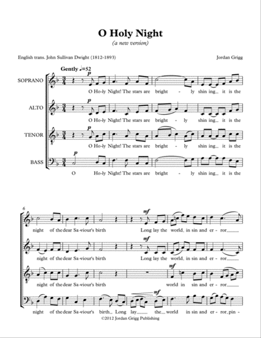 O Holy Night (a new version) 4-Part scores gallery preview page 1