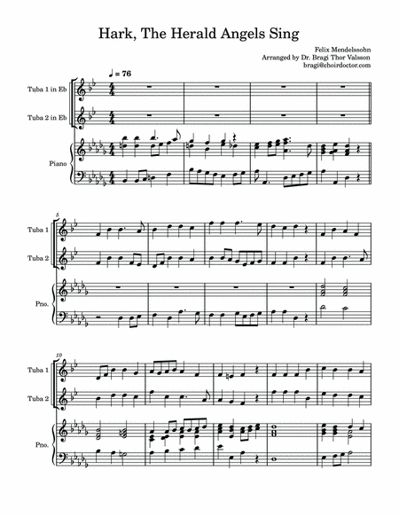 Hark, The Herald Angels Sing - two Tubas with Piano accompaniment image number null