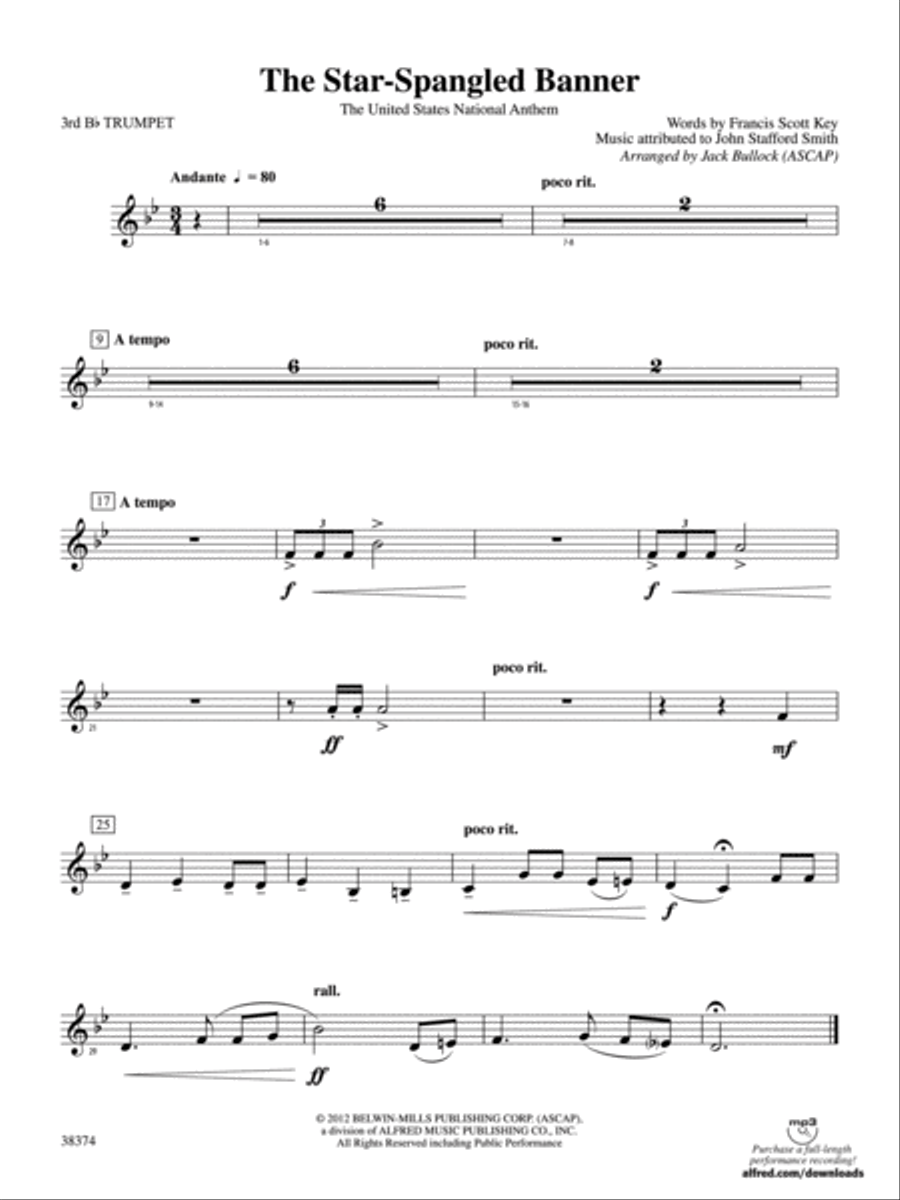 The Star-Spangled Banner: 3rd B-flat Trumpet Concert Band scores gallery preview page 1