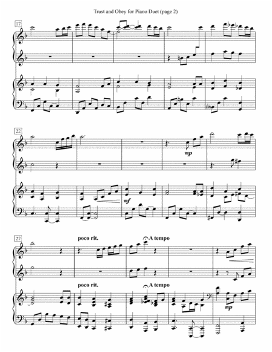 Trust and Obey for Piano Duet 1 Piano, 4-Hands scores gallery preview page 2