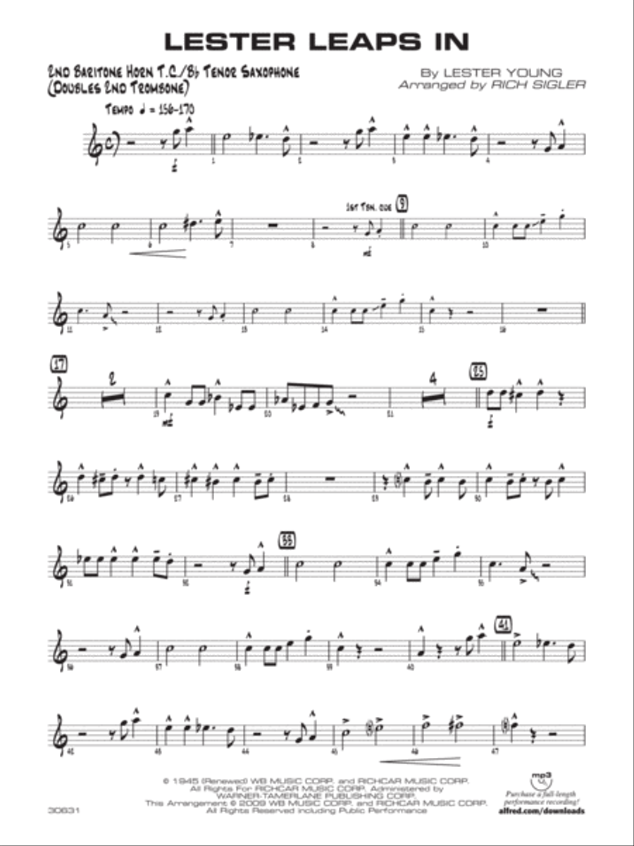 Lester Leaps In: 2nd Baritone T.C. Jazz Ensemble scores gallery preview page 1