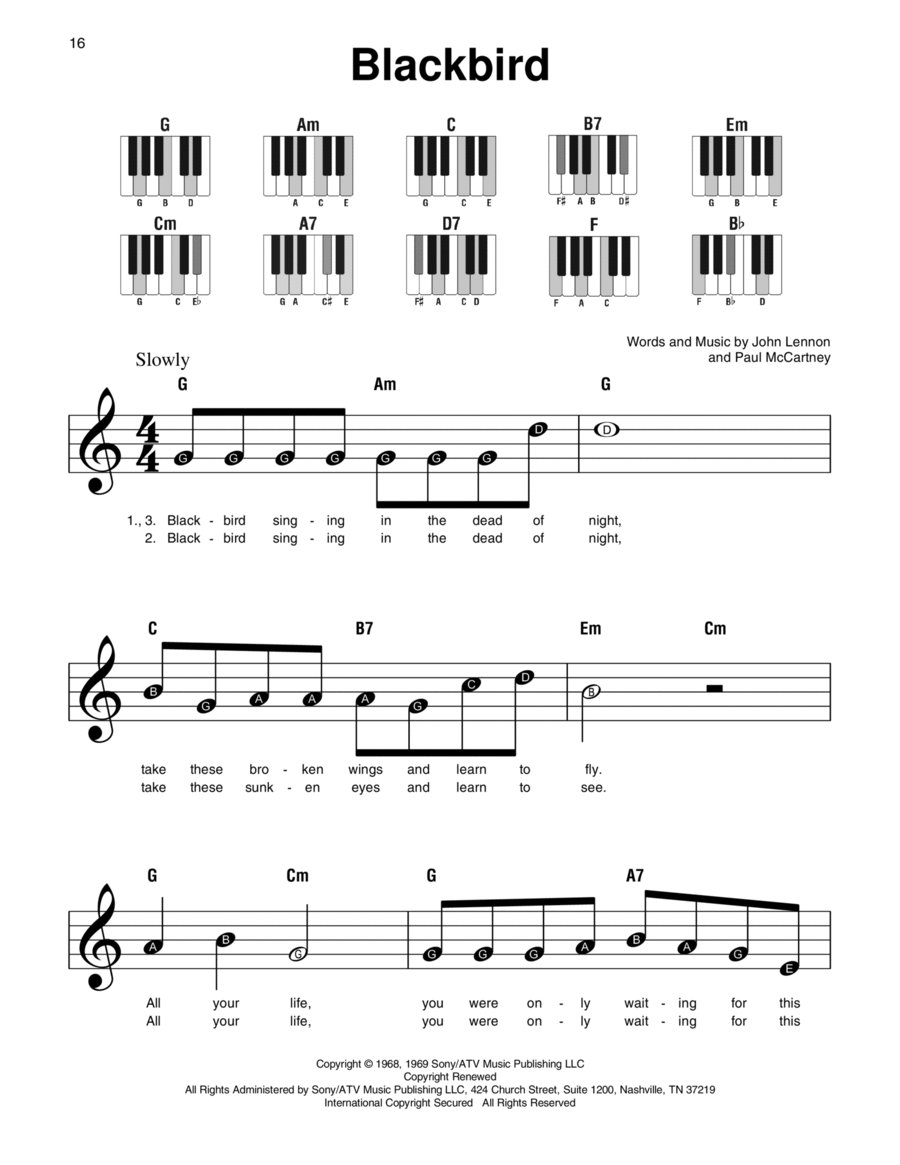 Blackbird Easy Piano scores gallery preview page 1
