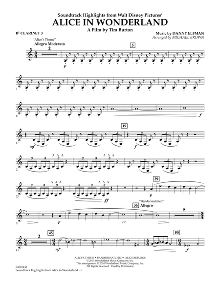 Alice In Wonderland, Soundtrack Highlights - Bb Clarinet 3