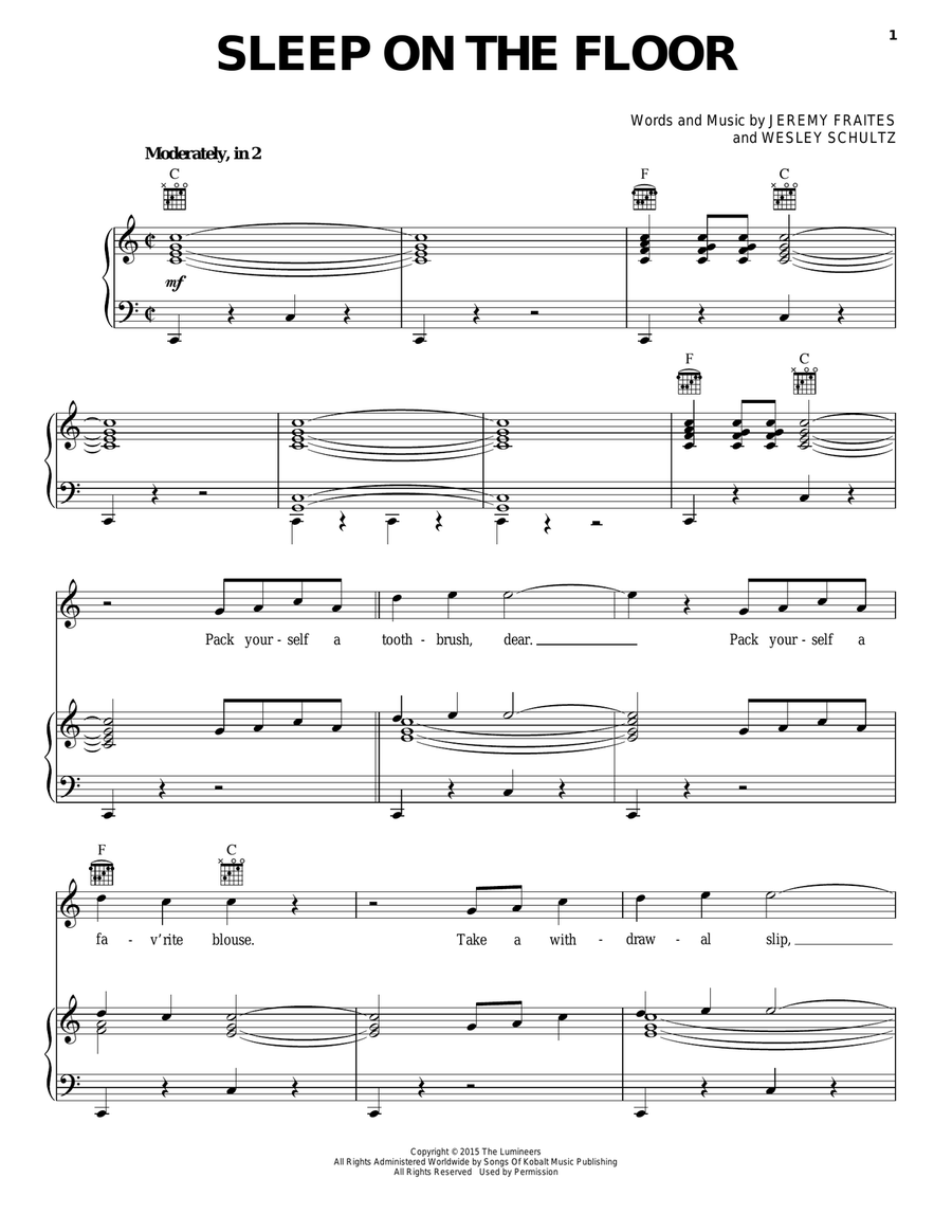 Sleep On The Floor Piano, Vocal, Guitar scores gallery preview page 1