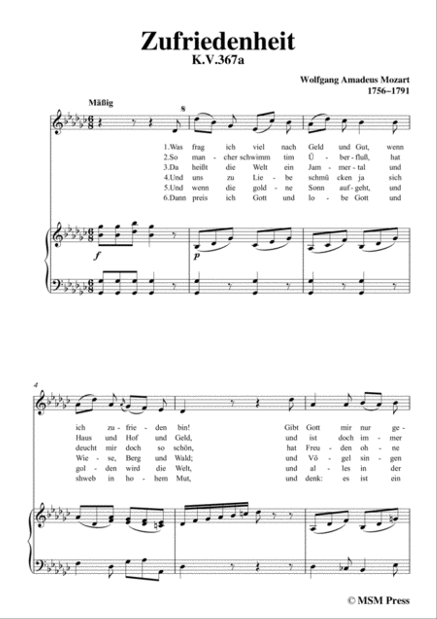 Mozart-Zufriedenheit,in G flat Major,for Voice and Piano Voice Solo scores gallery preview page 3