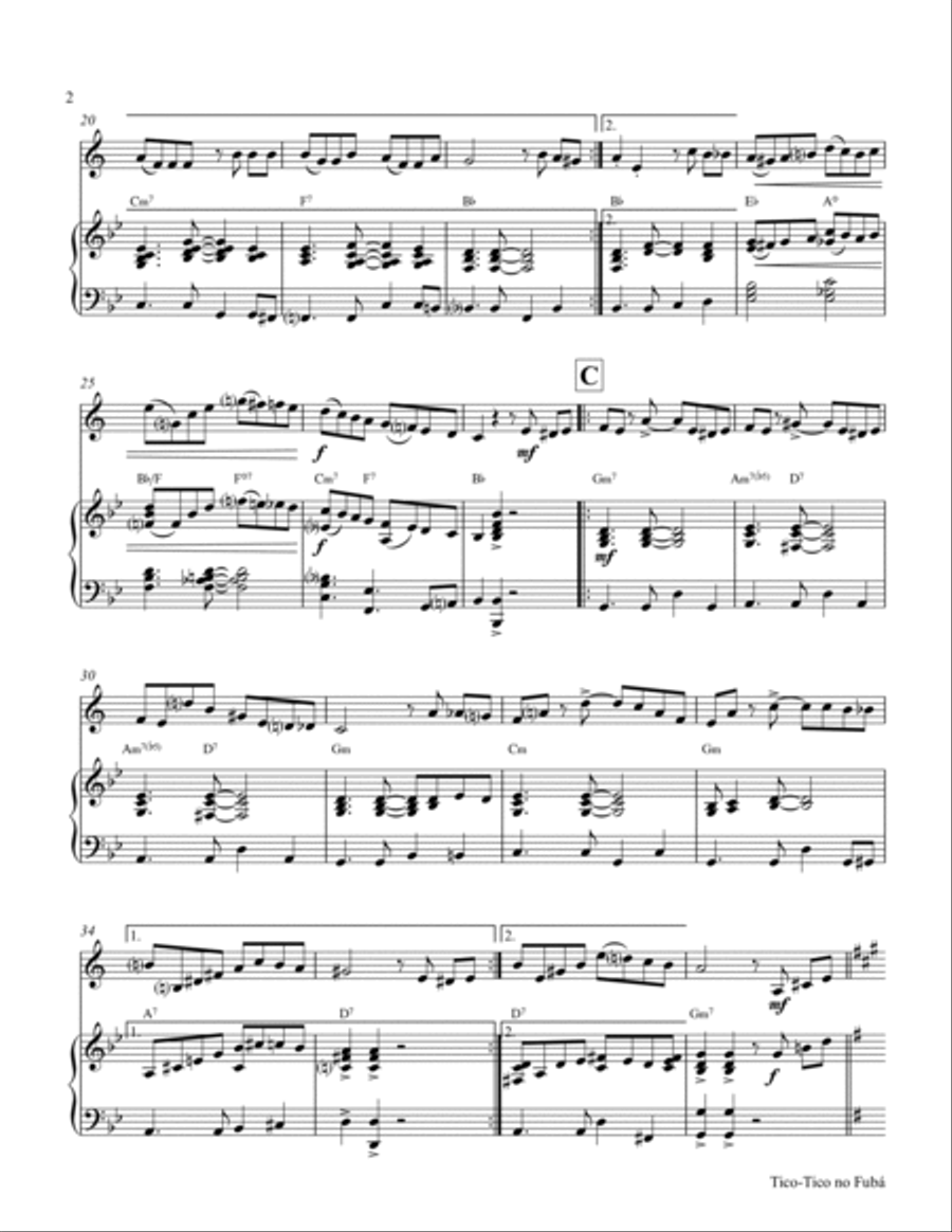 Tico-Tico no Fubá - Choro - Key: G-minor - Piano and Clarinet Clarinet Solo scores gallery preview page 2