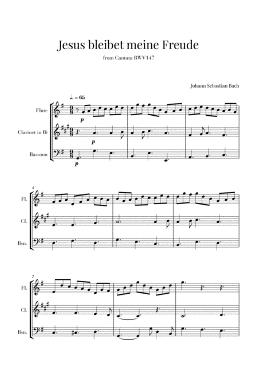 Bach - Jesus bleibet meine Freude for Flute, Clarinet and Bassoon Woodwind Trio scores gallery preview page 1
