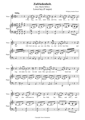Die Zufriedenheit K349a for Low Voice (Lower key, F major, 6 verses)
