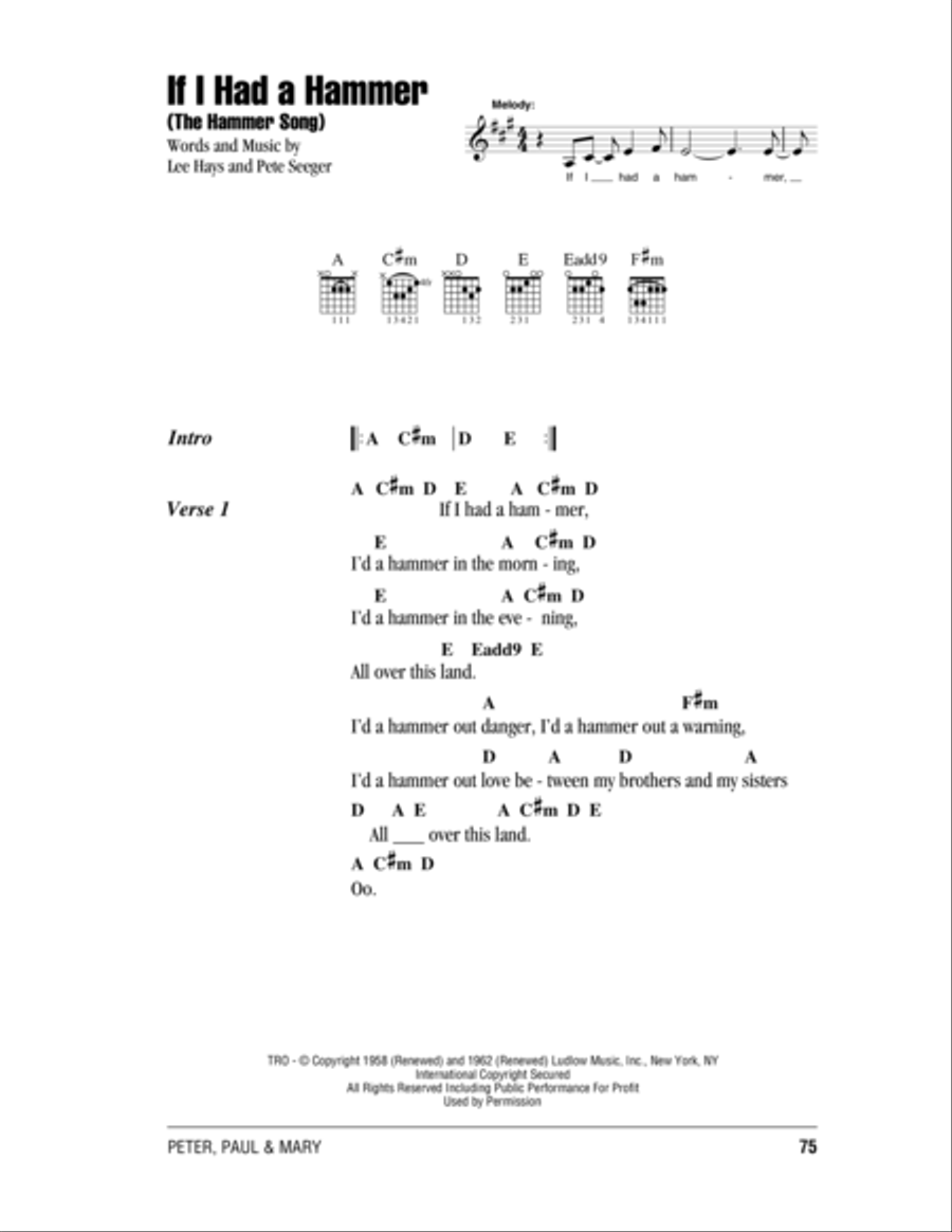 If I Had A Hammer (The Hammer Song) Acoustic Guitar scores gallery preview page 1