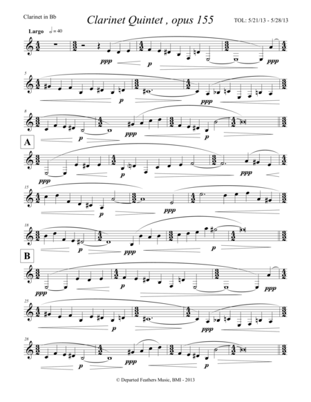 Clarinet Quintet, opus 155 (2013) clarinet part