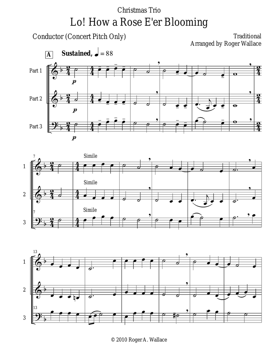 Lo! How a Rose E'er Blooming (Brass Trio) Brass Trio scores gallery preview page 2