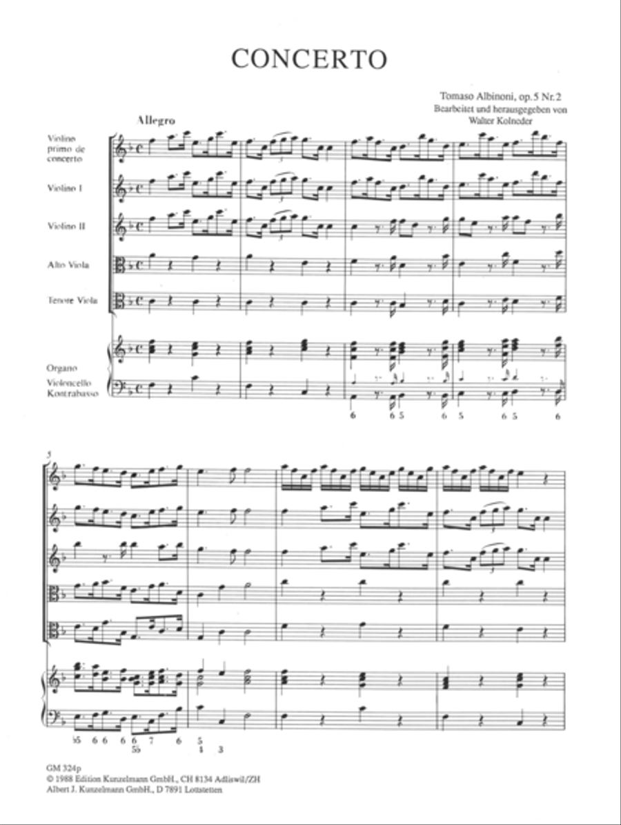 Concerto a cinque Op. 5/2 Violin scores gallery preview page 2