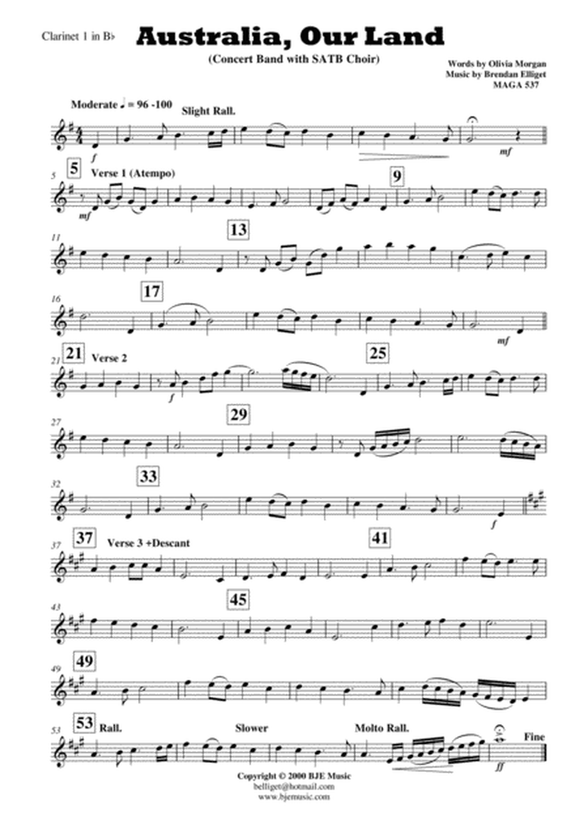 Australia, Our Land - Concert Band with SATB Choir Score and Parts PDF image number null