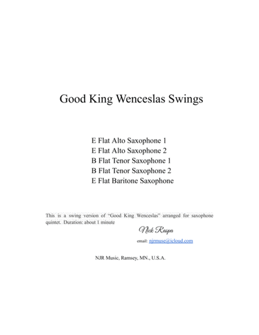 Good King Wenceslas Swings (easy sax quintet - AATTB) Score & parts image number null