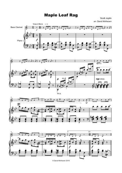 Maple Leaf Rag, by Scott Joplin, for Bass Clarinet and Piano