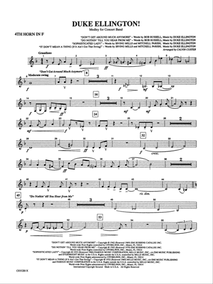 Duke Ellington! (Medley for Concert Band): 4th F Horn Concert Band scores gallery preview page 1