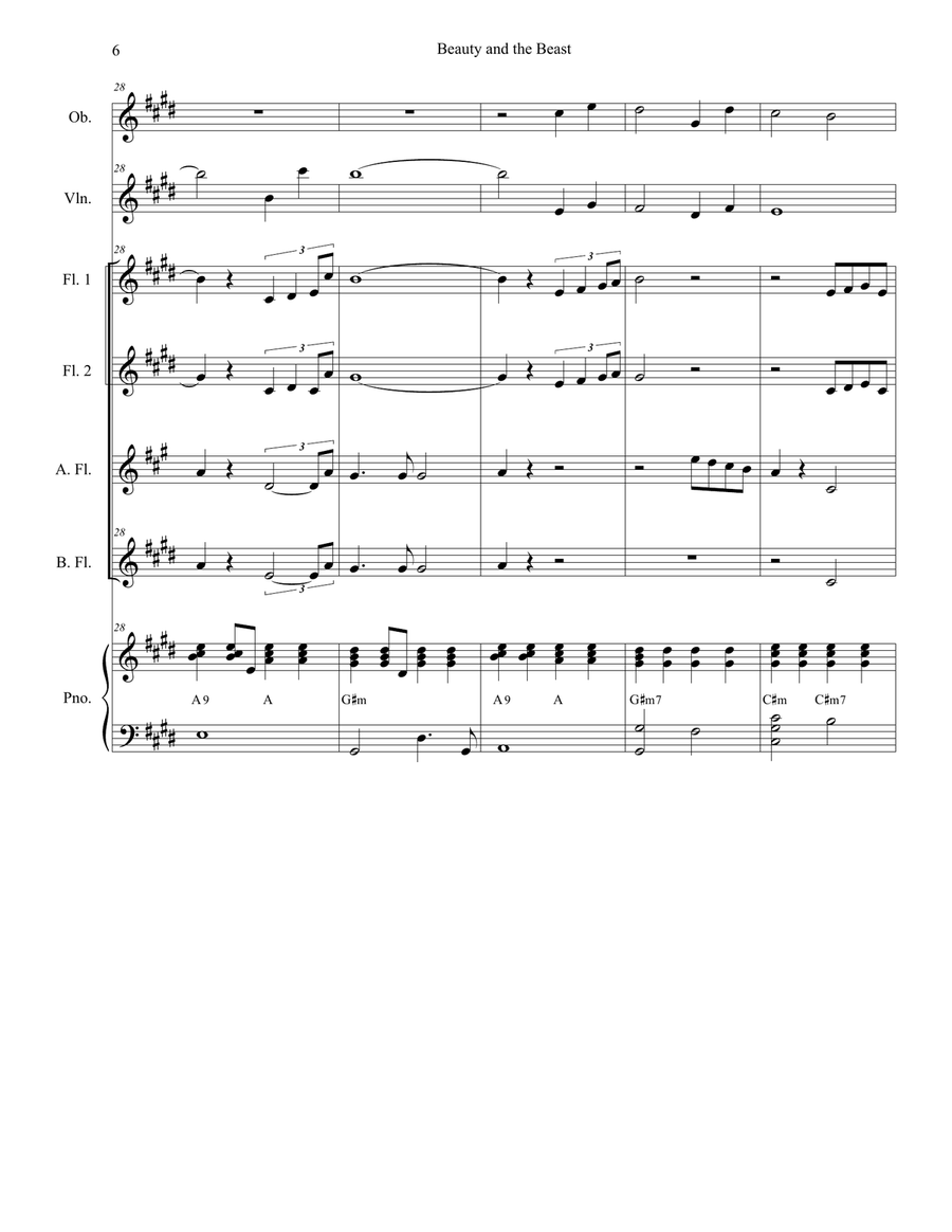 Beauty And The Beast Beauty And The Beast Woodwind Quartet scores gallery preview page 6