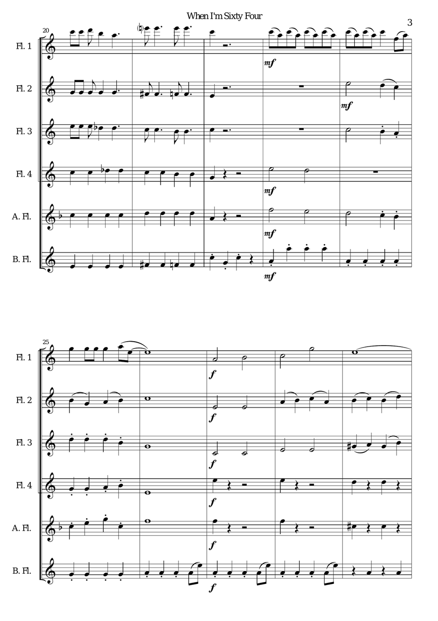 When I'm Sixty-Four Woodwind Ensemble scores gallery preview page 3