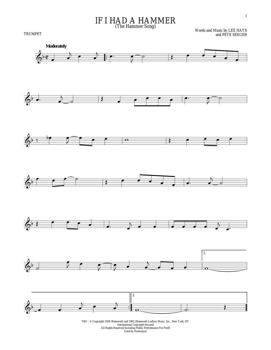 If I Had A Hammer (The Hammer Song) Trumpet Solo scores gallery preview page 1