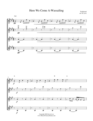 Here We Come A-Wassailing (Guitar Quartet) - Score and Parts