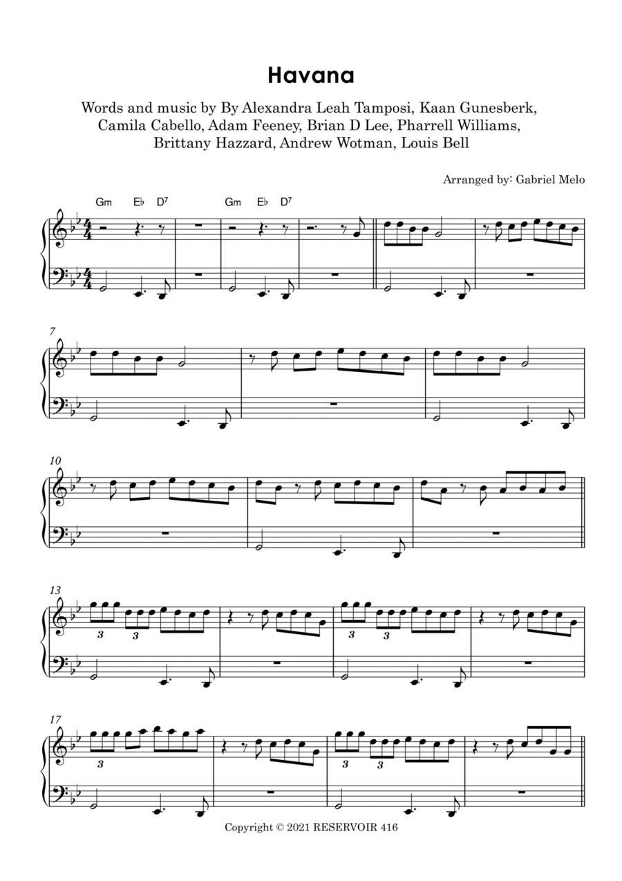 Havana (no Rap Version) Easy Piano scores gallery preview page 1