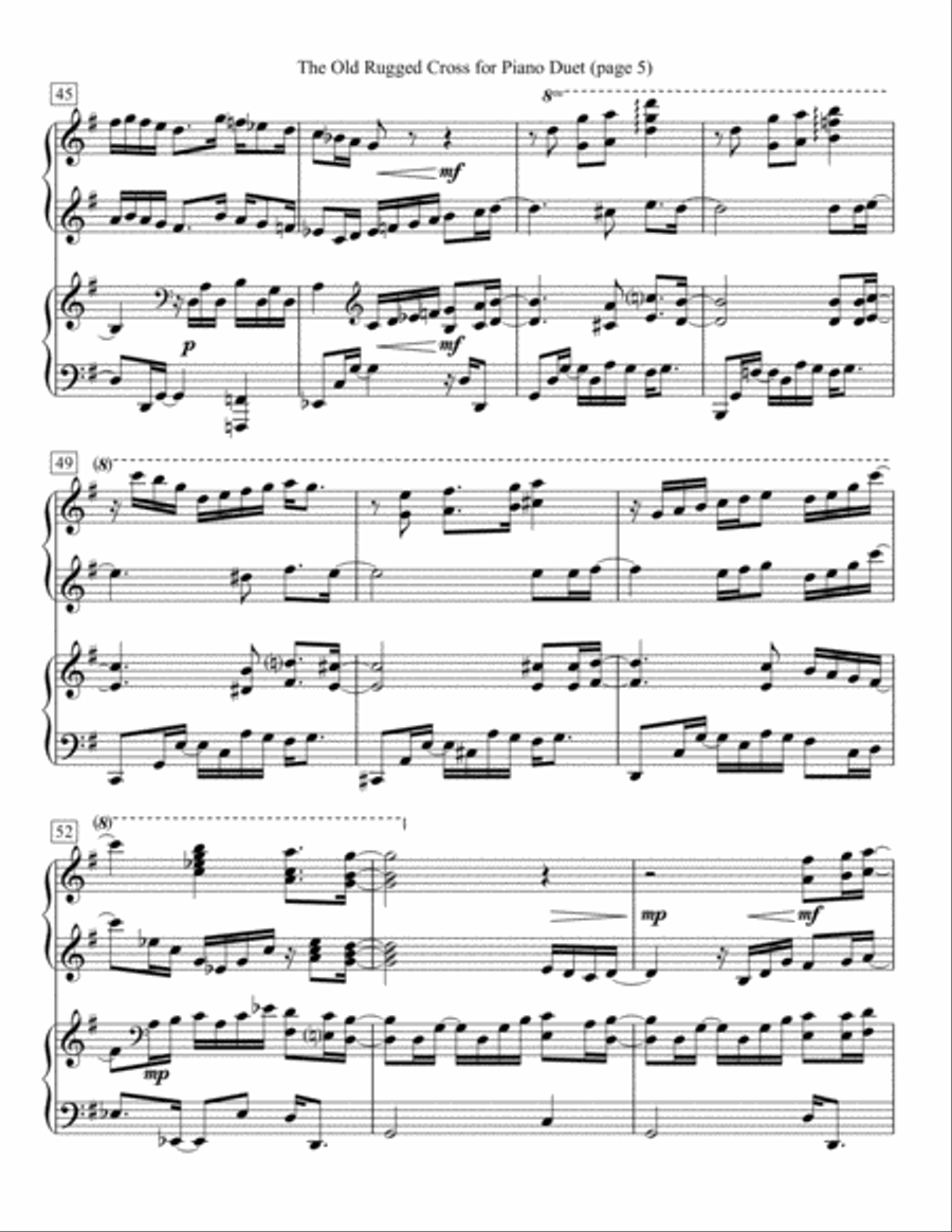 The Old Rugged Cross for Piano Duet 1 Piano, 4-Hands scores gallery preview page 5