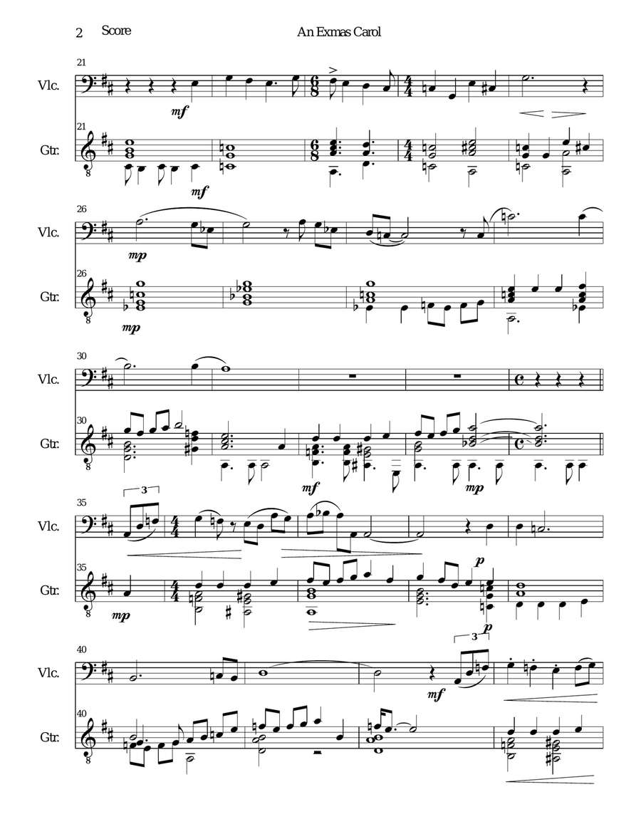 An Exmas carol for cello and guitar String Duet scores gallery preview page 2