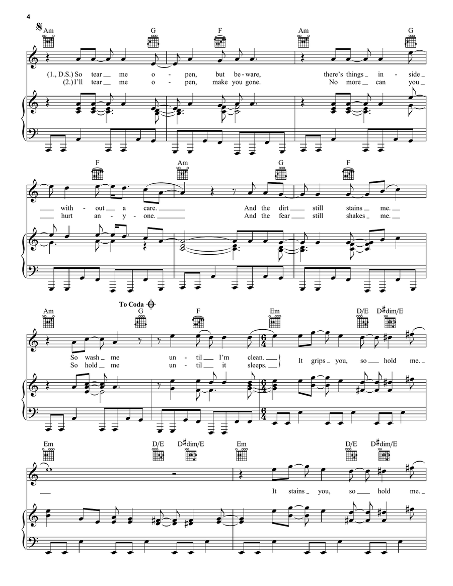 Until It Sleeps Piano, Vocal, Guitar scores gallery preview page 4