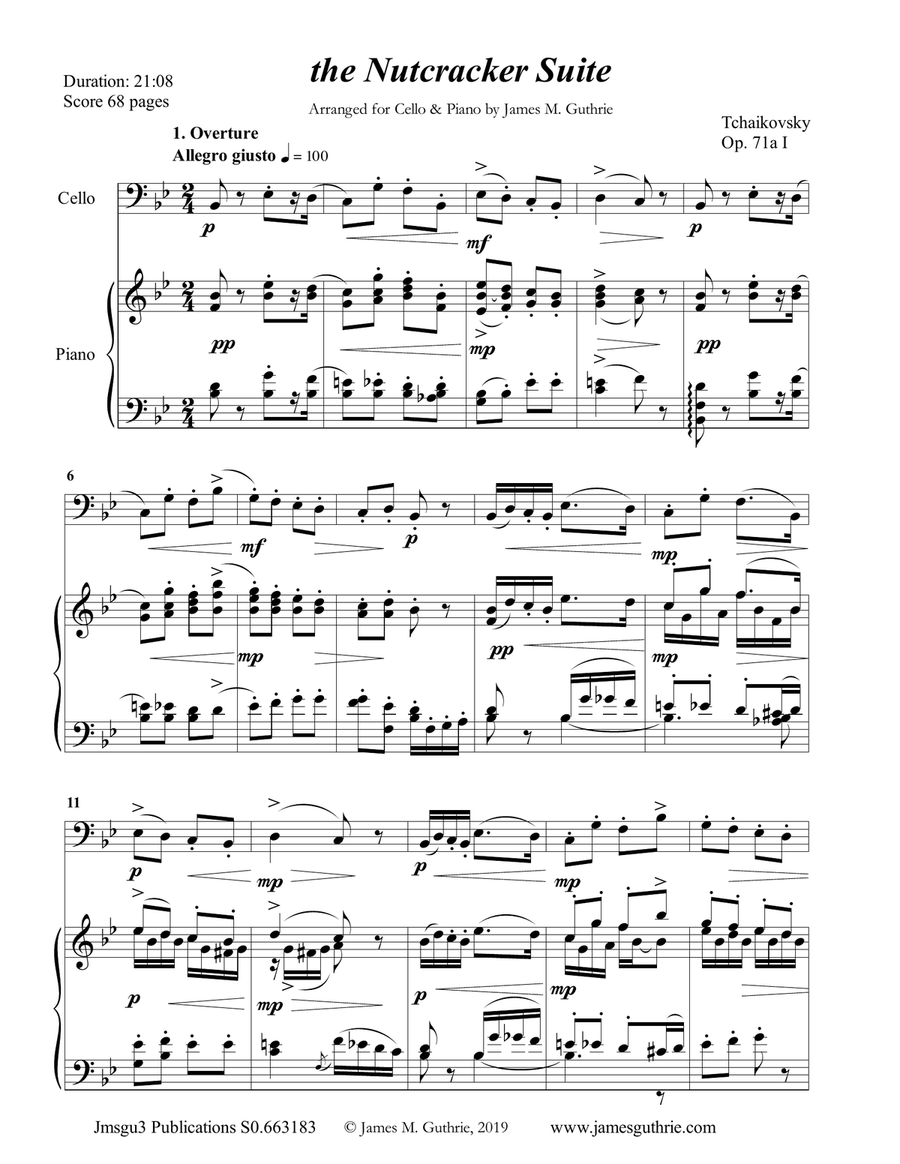 Tchaikovsky: The Complete Nutcracker Suite for Cello & Piano Piano scores gallery preview page 1
