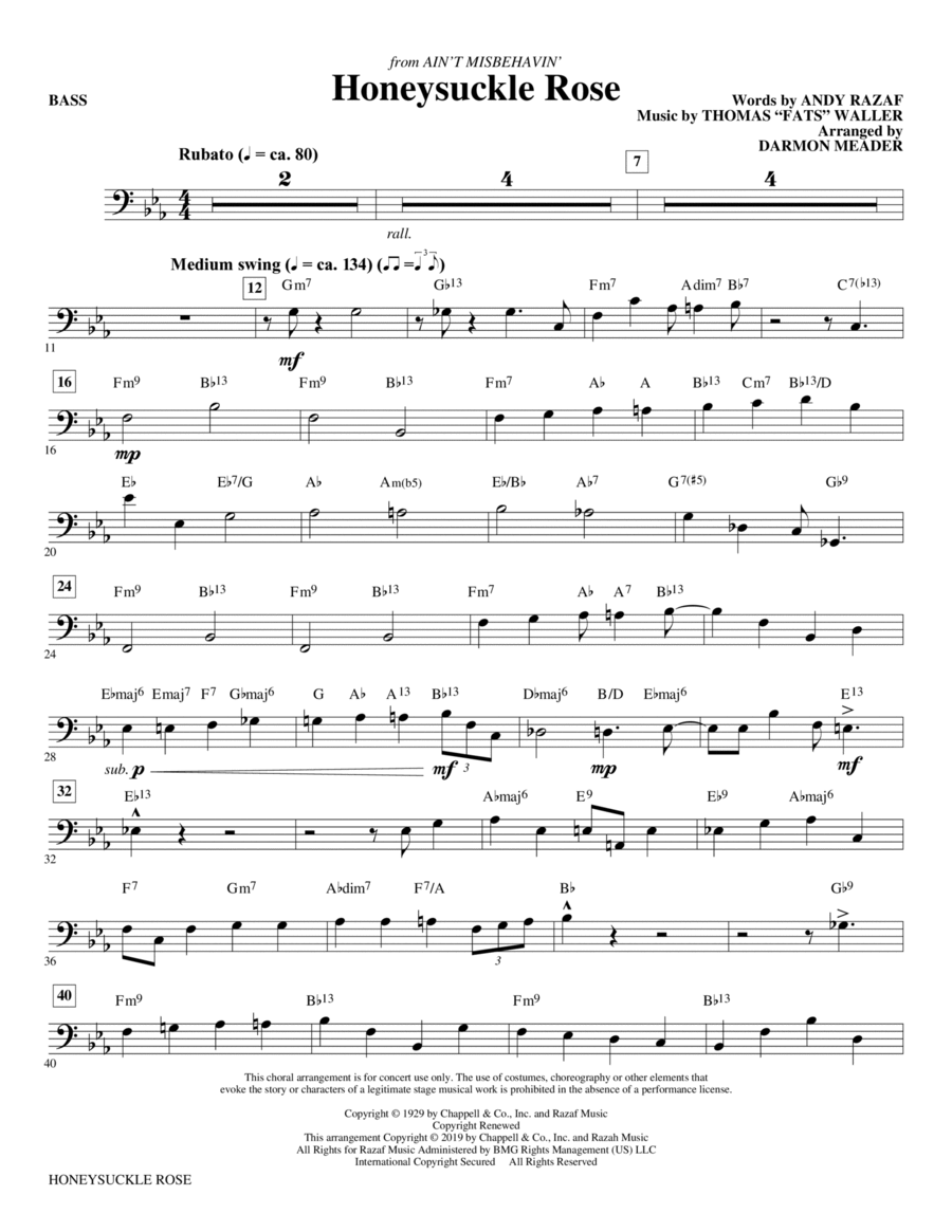 Honeysuckle Rose (arr. Darmon Meader) - Bass Choir scores gallery preview page 1