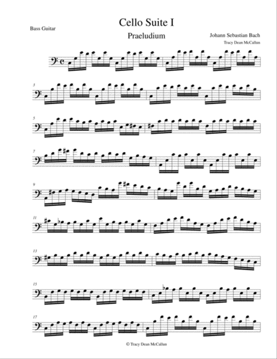 Bach Cello Suite No.1 Prelude For Bass Guitar Cello scores gallery preview page 1
