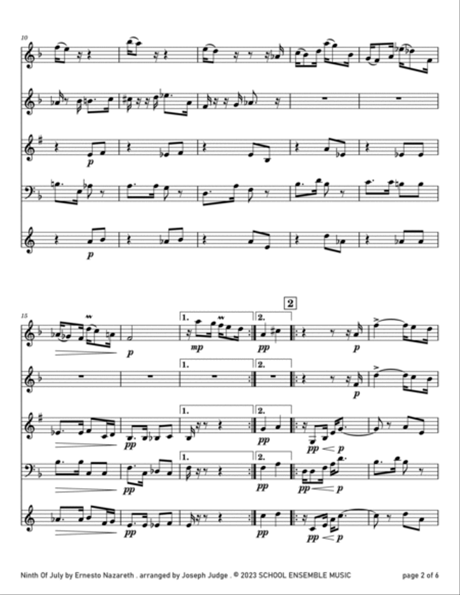 Ninth of July by Nazareth for Woodwind Quartet in Schools Woodwind Quartet scores gallery preview page 2