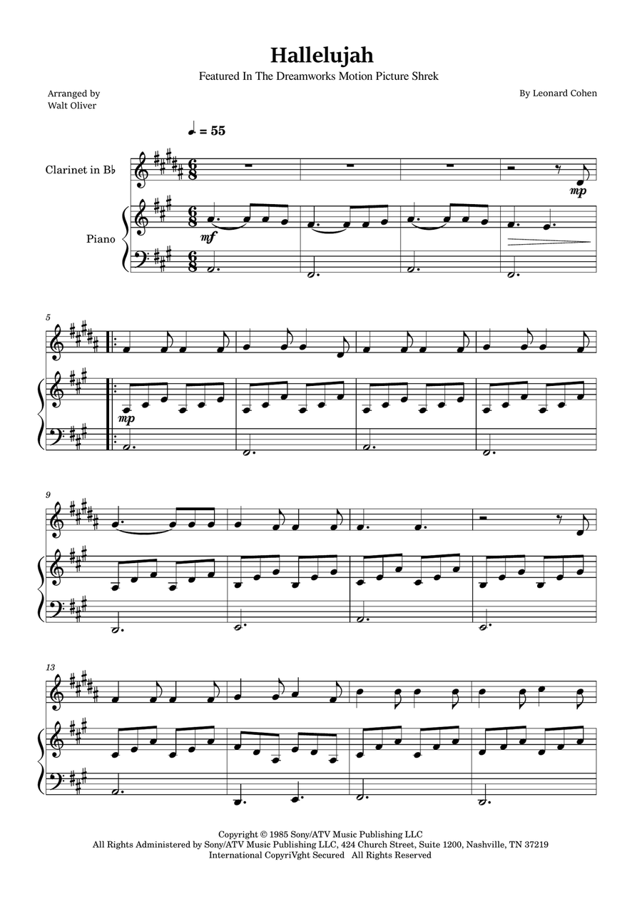 Hallelujah B-Flat Clarinet scores gallery preview page 1