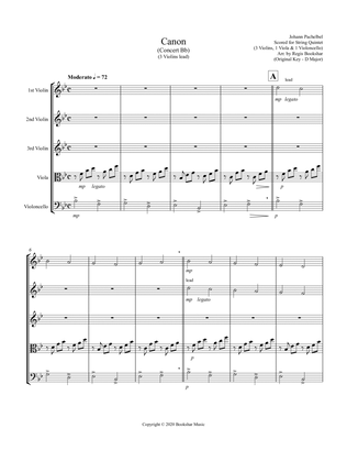 Canon (Pachelbel) (Bb) (String Quintet - 3 Violins, 1 Viola, 1 Cello)