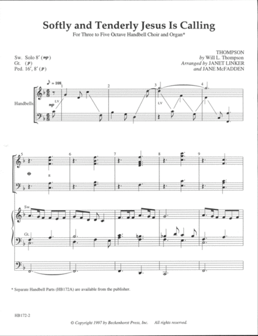 Softly and Tenderly Jesus Is Calling - full score Handbell Choir scores gallery preview page 2