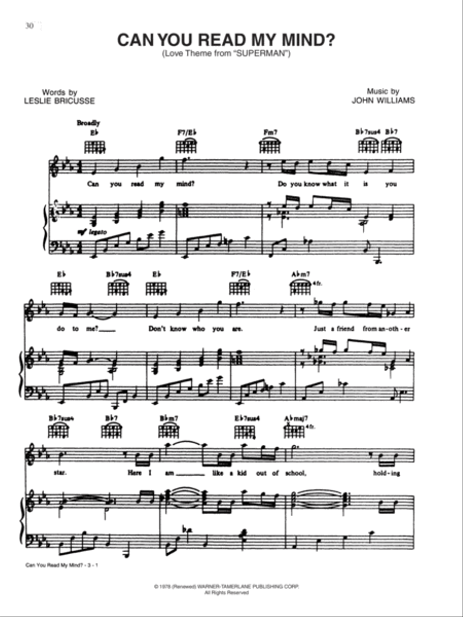 Can You Read My Mind? (Love Theme from Superman) Piano, Vocal, Guitar scores gallery preview page 1