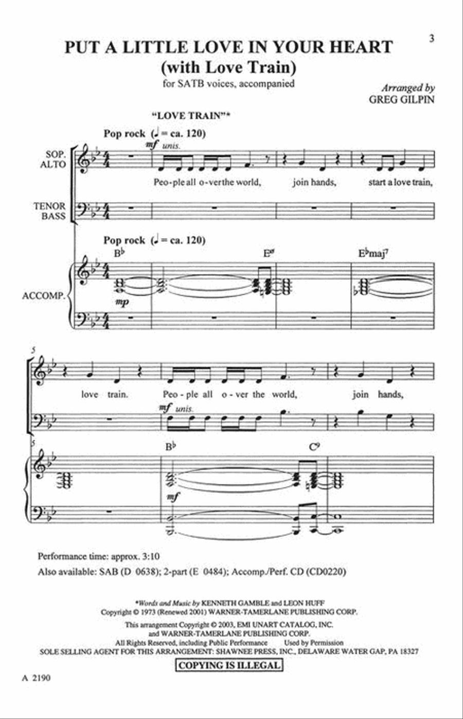 Put a Little Love in Your Heart (with “Love Train”) 4-Part scores gallery preview page 3