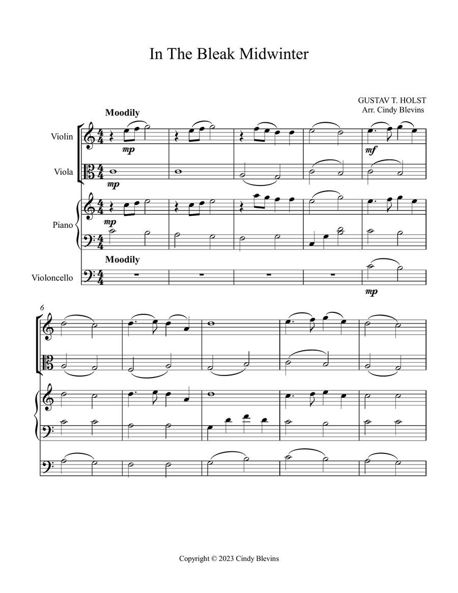In the Bleak Midwinter, for Violin, Viola, Cello and Piano Small Ensemble scores gallery preview page 2