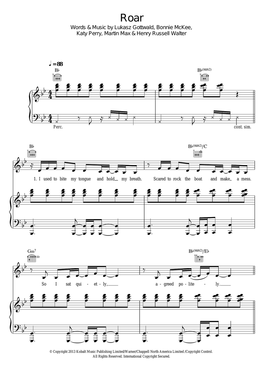 Roar Piano, Vocal, Guitar scores gallery preview page 1