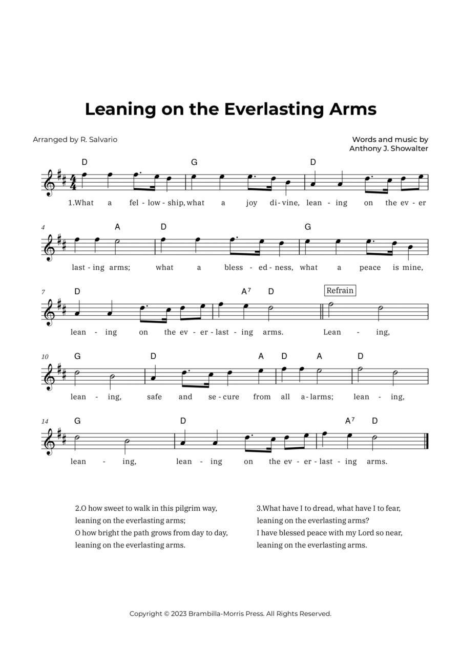 Leaning on the Everlasting Arms (Key of D Major) Piano scores gallery preview page 1