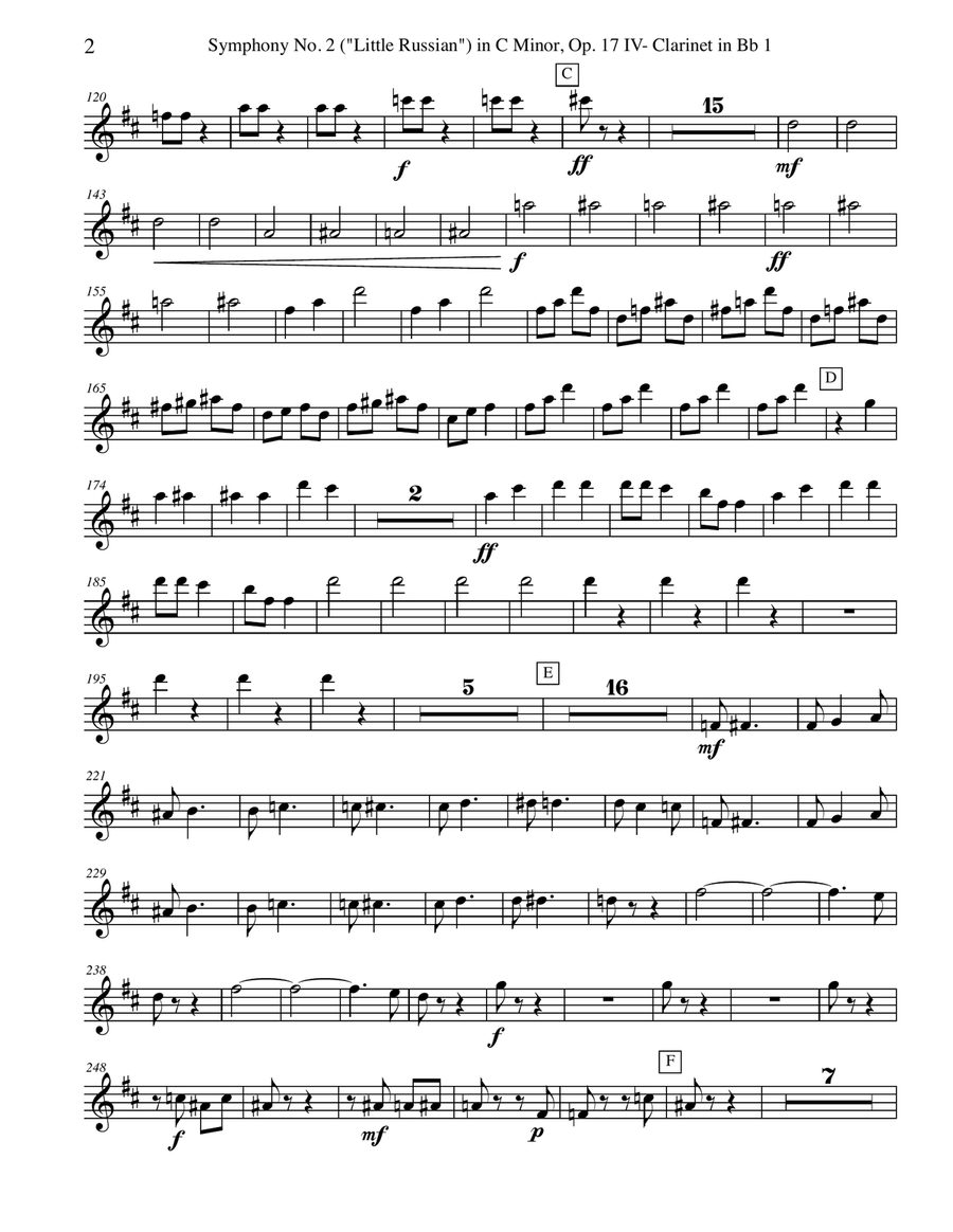 Tchaikovsky Symphony No. 2, Movement IV - Clarinet in Bb 1 (Transposed Part), Op. 17 B-Flat Clarinet scores gallery preview page 2